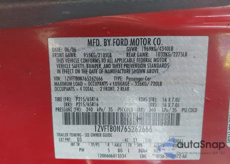 2006 Ford Mustang V6 from USA, damaged, VIN 1ZVFT80N765262666